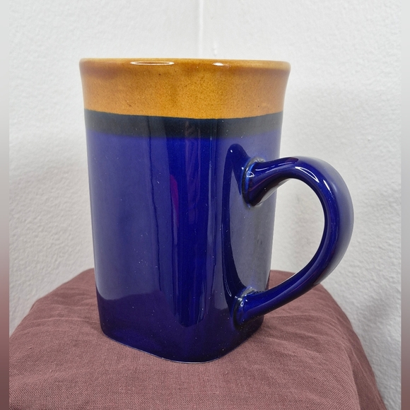 Royal Norfolk Stoneware Square Coffee Mug Cobalt Blue & Brown 14 oz - Picture 1 of 9